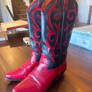 Western store bought cowgirl boots.